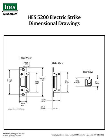 HES 5200C strike body depth highlights robust construction.