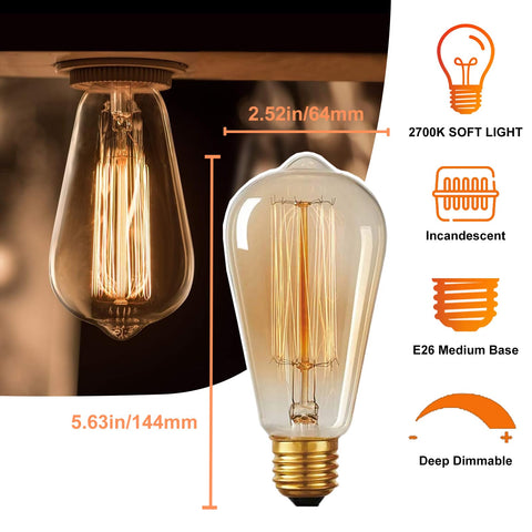 HESSION dimmable Edison bulb at 120V for adjustable living space brightness