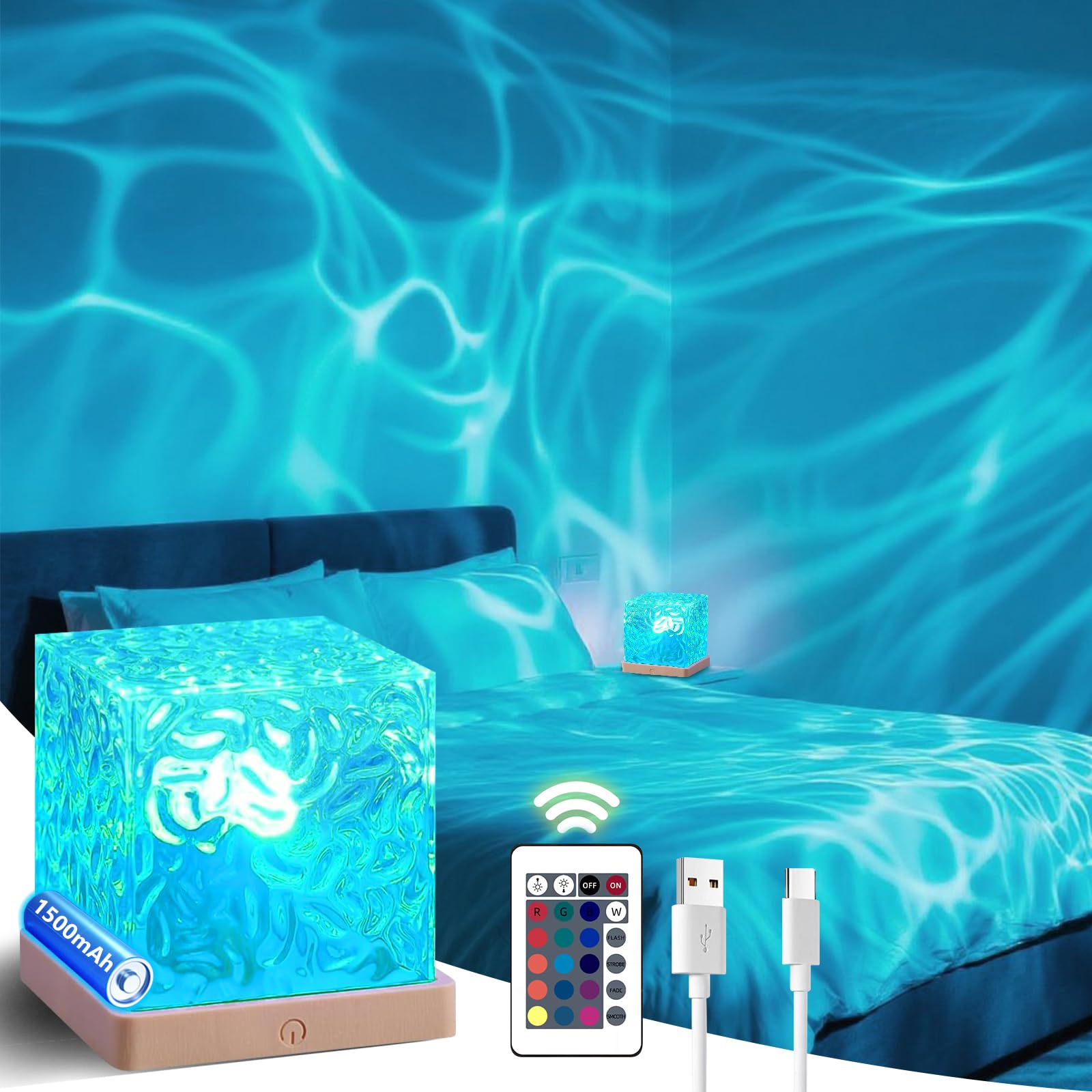 HESUSLA Ocean Wave Lights Projector creating calming ocean ripples in a room
