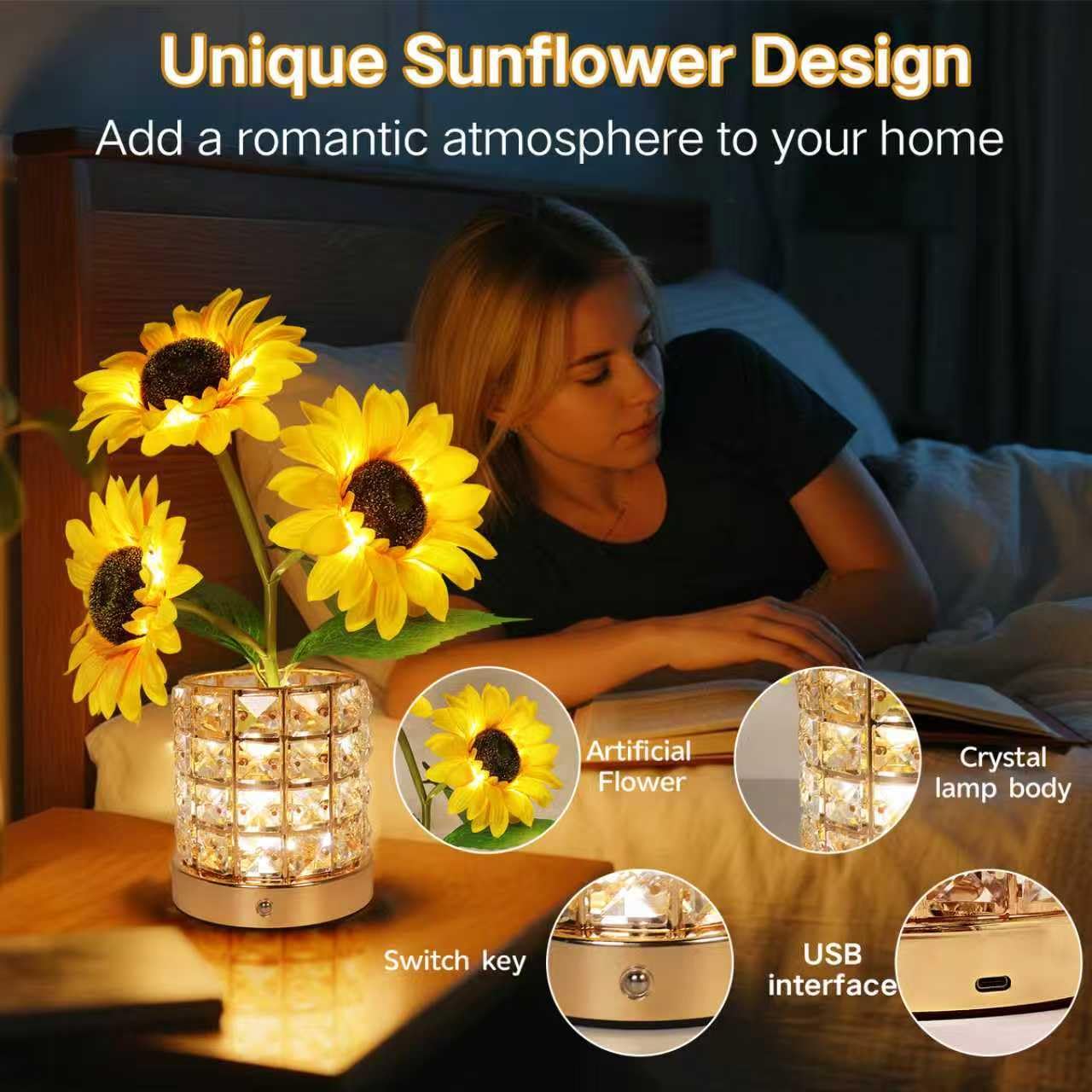 HESUSLA Sunflowers USB rechargeable battery enables wireless use.