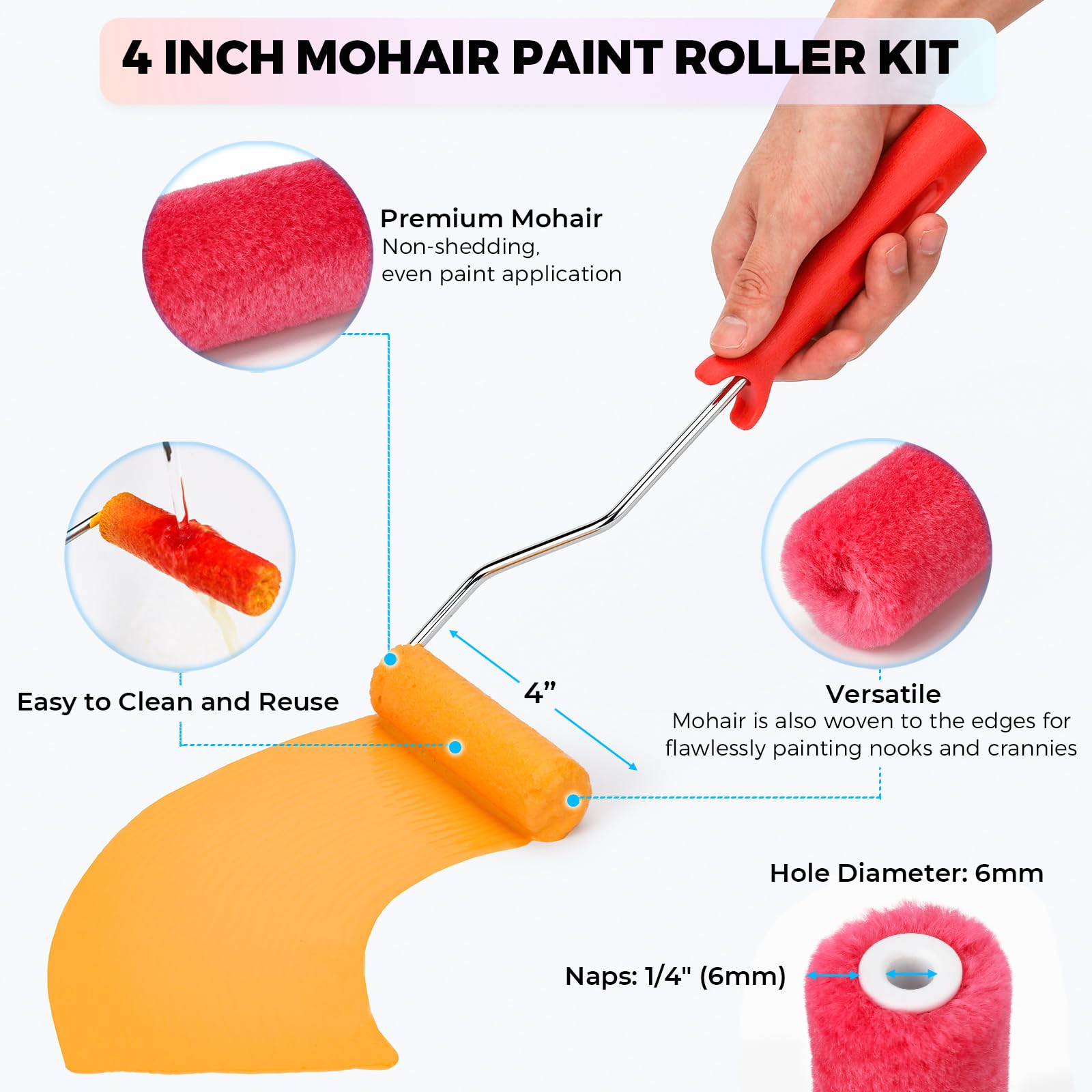 HexDorn 4-inch roller frame provides stable control for precise cabinet painting.