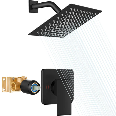 Heyalan 8-inch square shower head with broad coverage for a spa-like rinse.