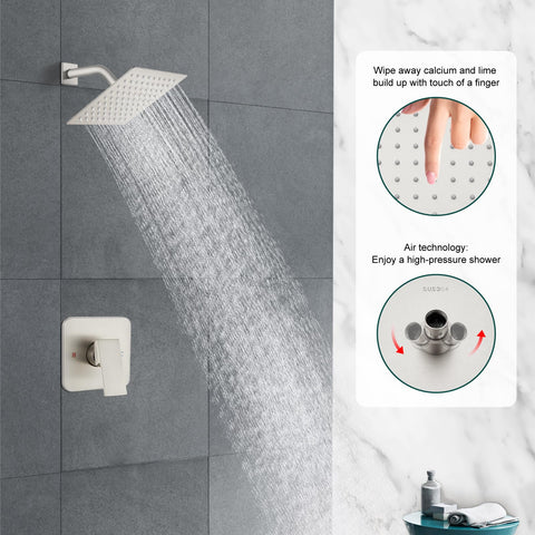 Heyalan brushed-nickel shower system adds modern style and dependable performance to any bathroom.