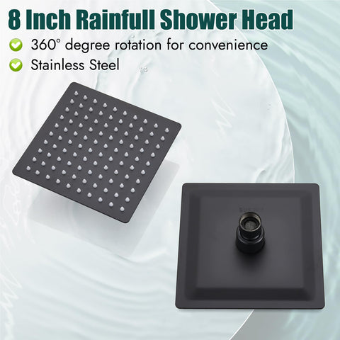 Heyalan matte black shower faucet kit enhances contemporary bathroom design.