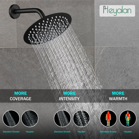 Heyalan matte black showerhead complements modern bathrooms with durable finish.
