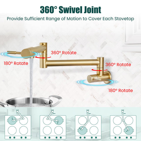 Heyalan pot filler double joint swing arm offers flexible reach