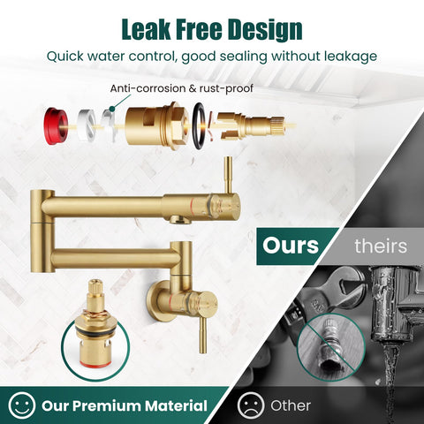 Heyalan pot filler dual ceramic valves ensure smooth control and drip resistance