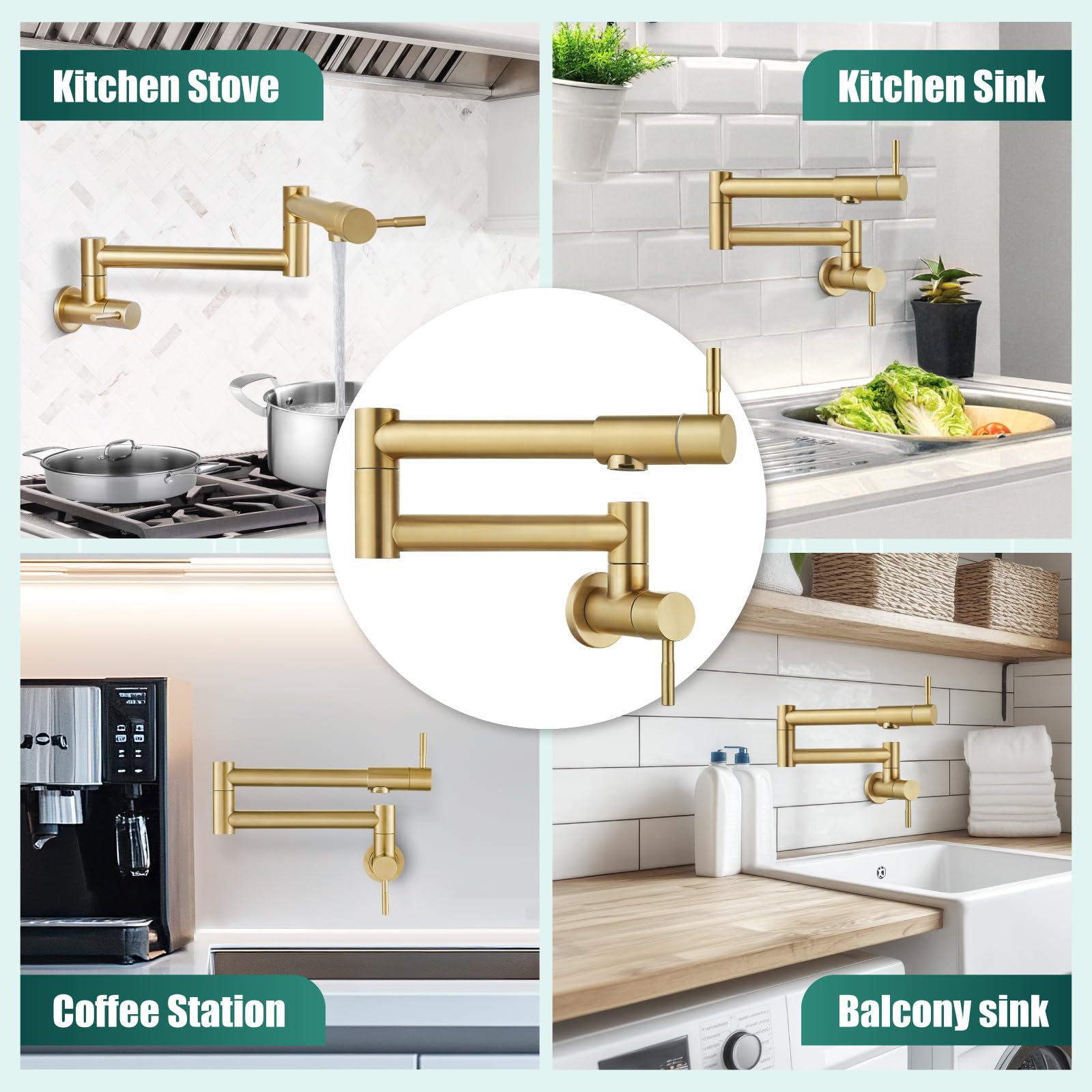 Heyalan pot filler brushed gold finish complements modern kitchen aesthetics