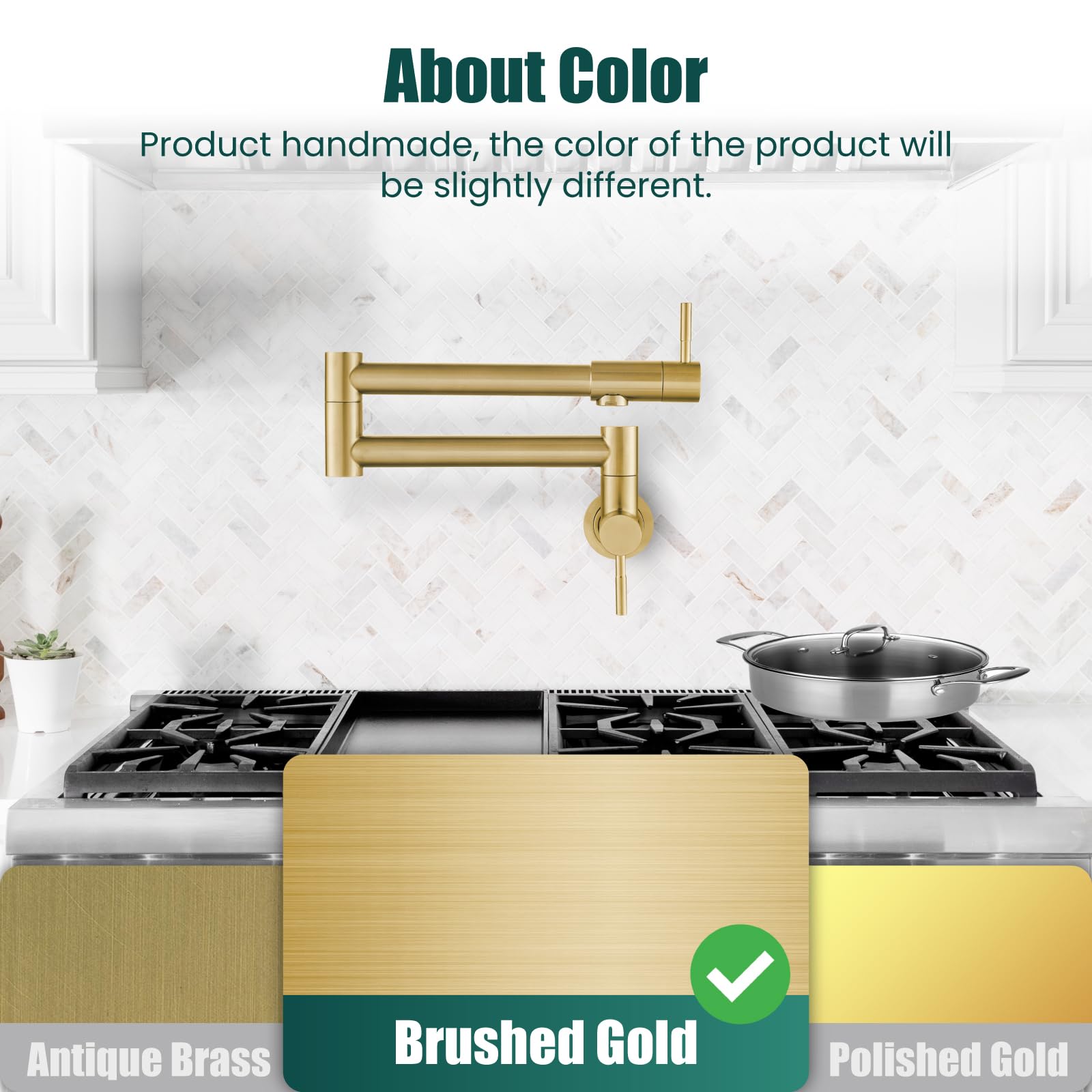 Heyalan pot filler in stainless steel brushed gold showcases a durable, easy-clean finish