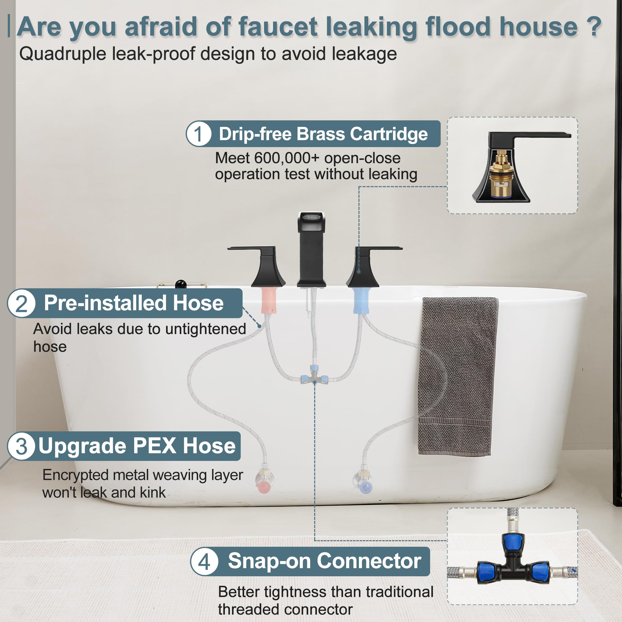 HEYMYTAP roman tub faucet cartridge detail highlights durability and leak resistance