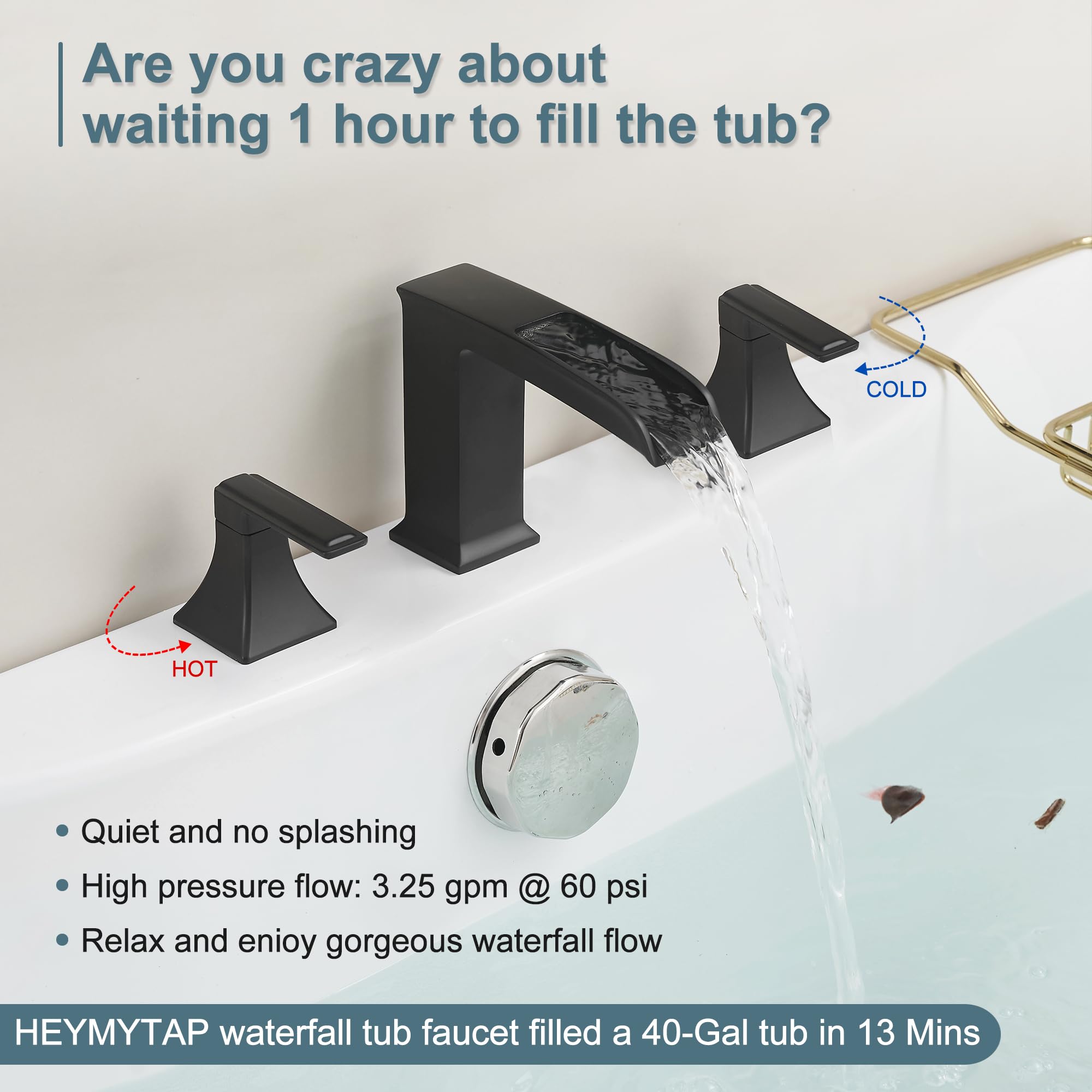 HEYMYTAP brass high-flow faucet waterfall spout delivers a quiet luxurious bath