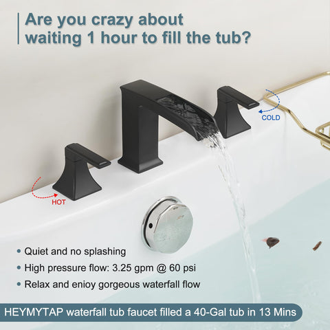 HEYMYTAP brass high-flow faucet waterfall spout delivers a quiet luxurious bath