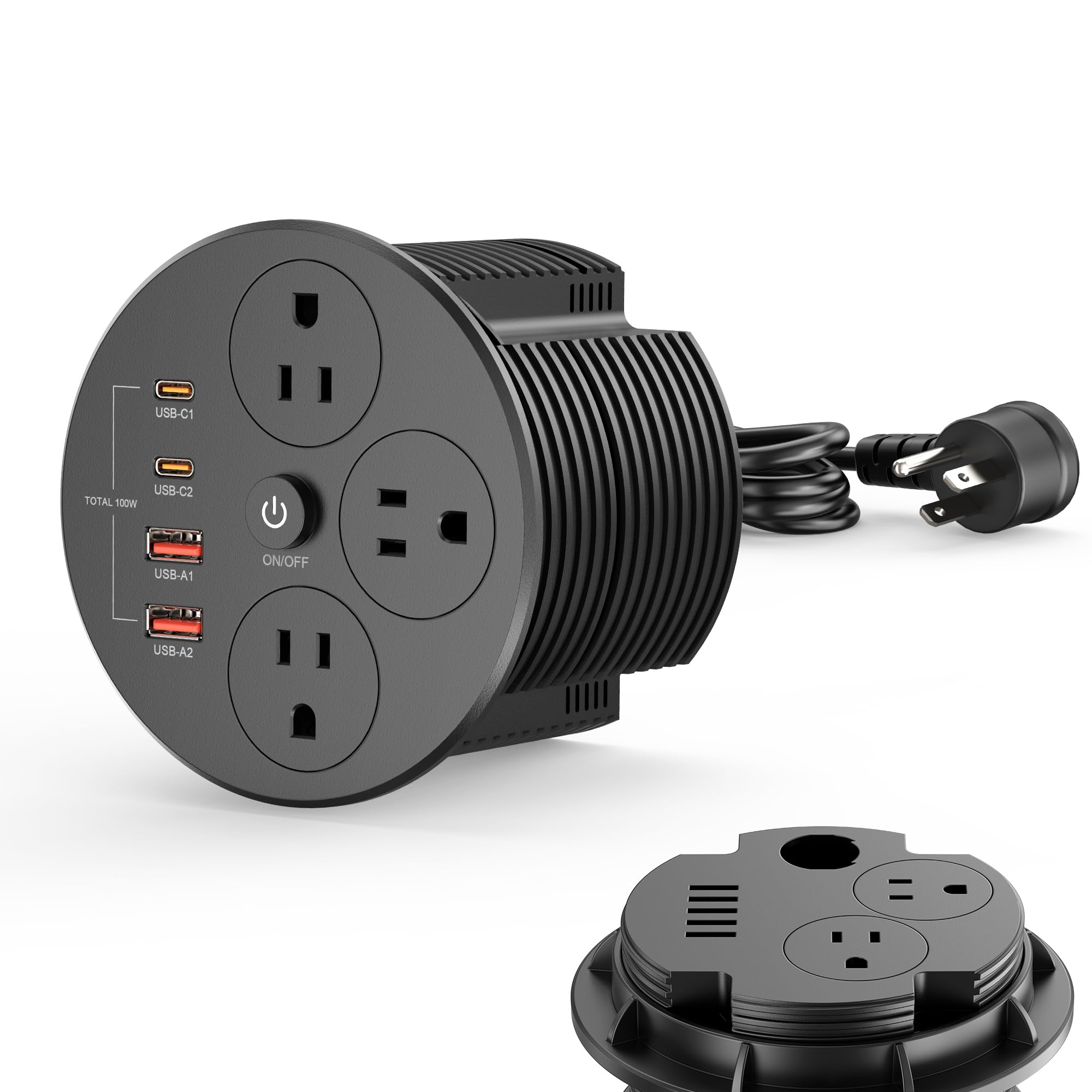 HEZI Desktop Power Grommet with 100W USB-C for fast charging at your desk.
