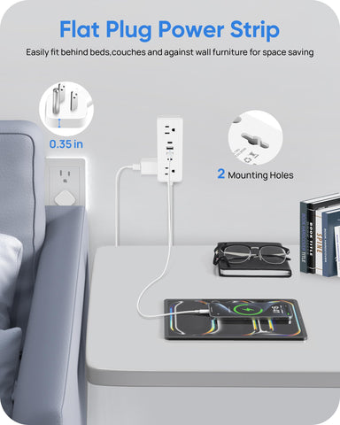 HEZI 45-degree flat plug fits neatly behind furniture