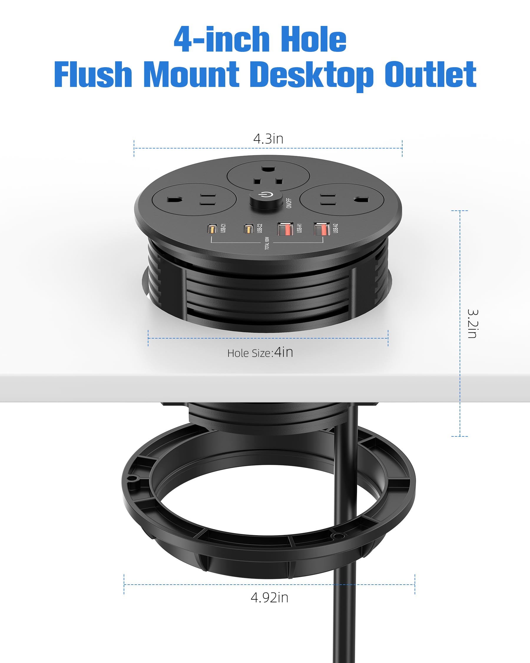 HEZI grommet helps reduce desk clutter and space usage.