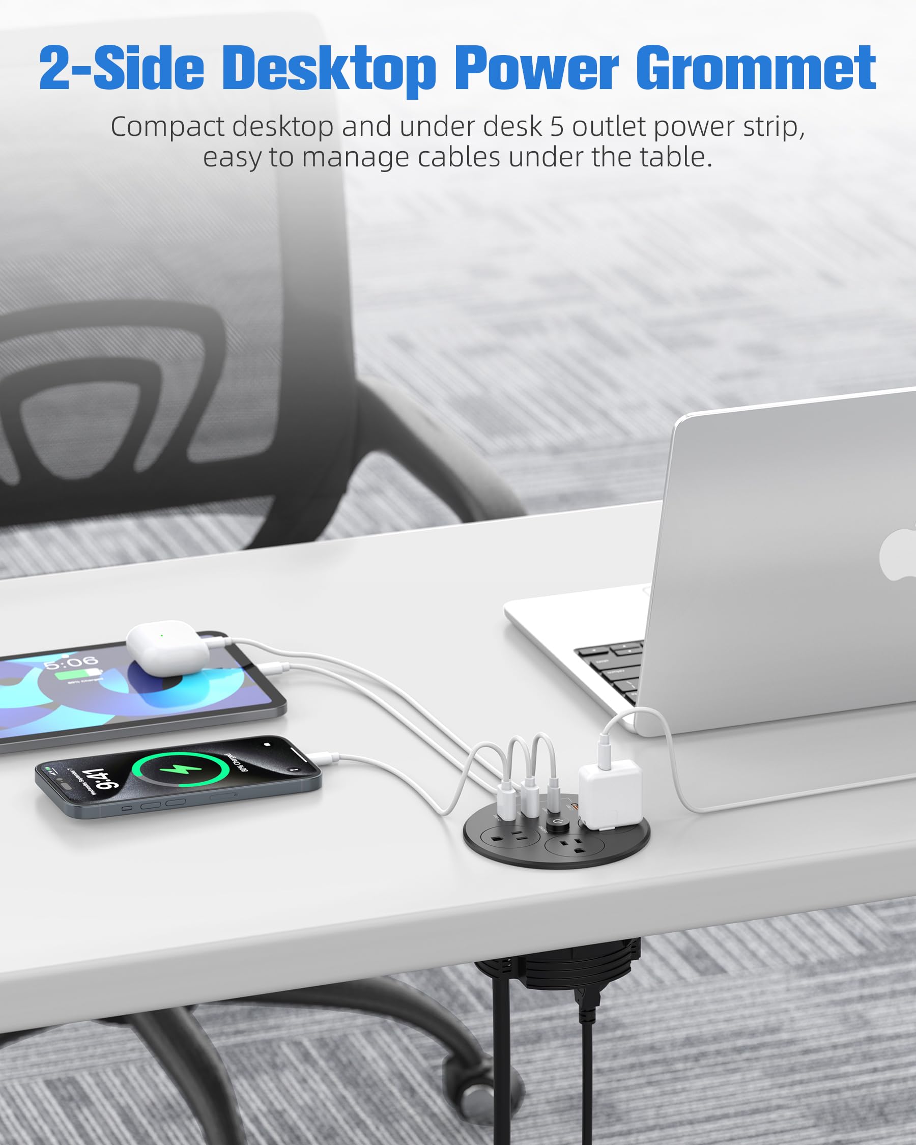 HEZI dual-side outlets maximize ports while keeping cables tidy.