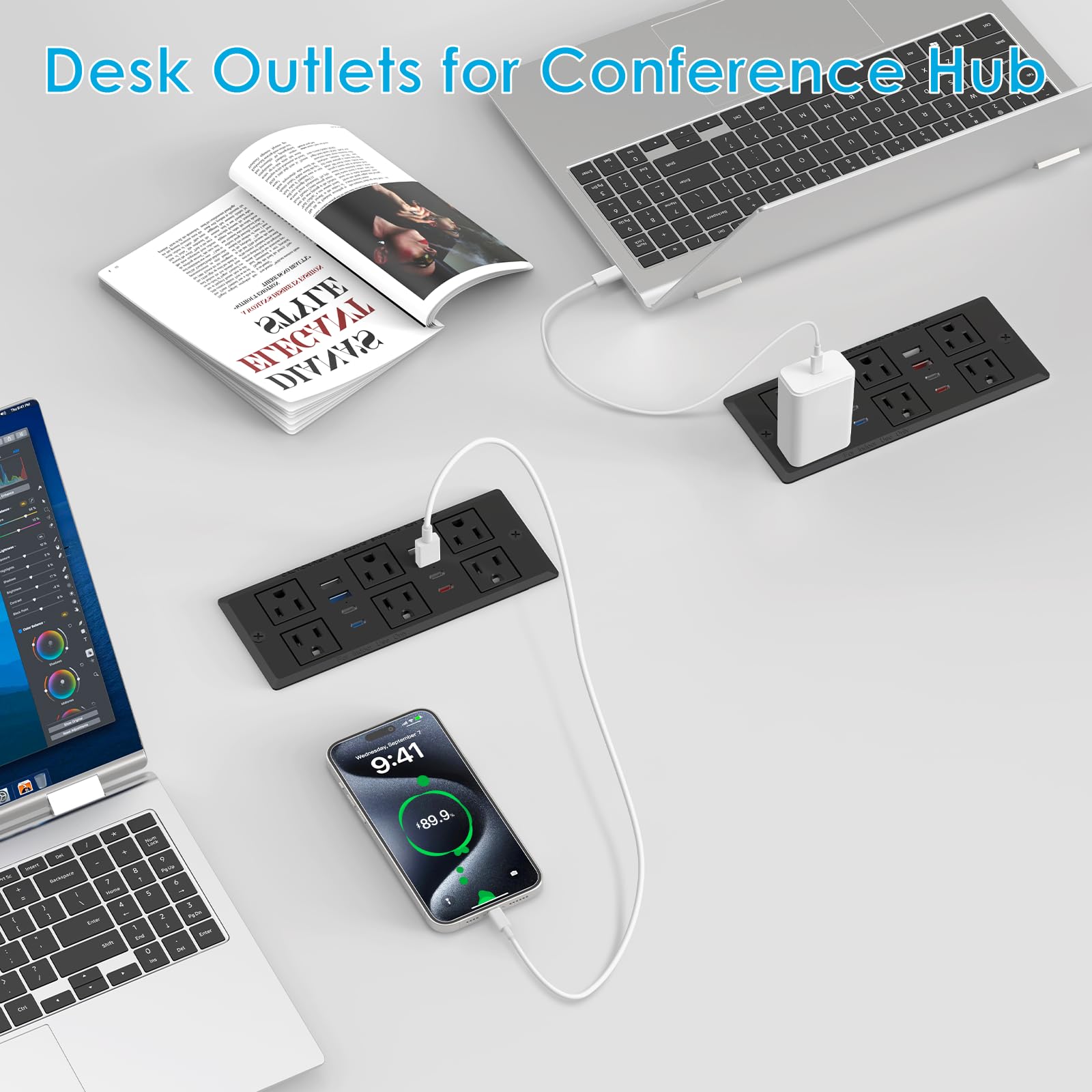 HEZI vanity table recessed outlet keeps grooming space organized.