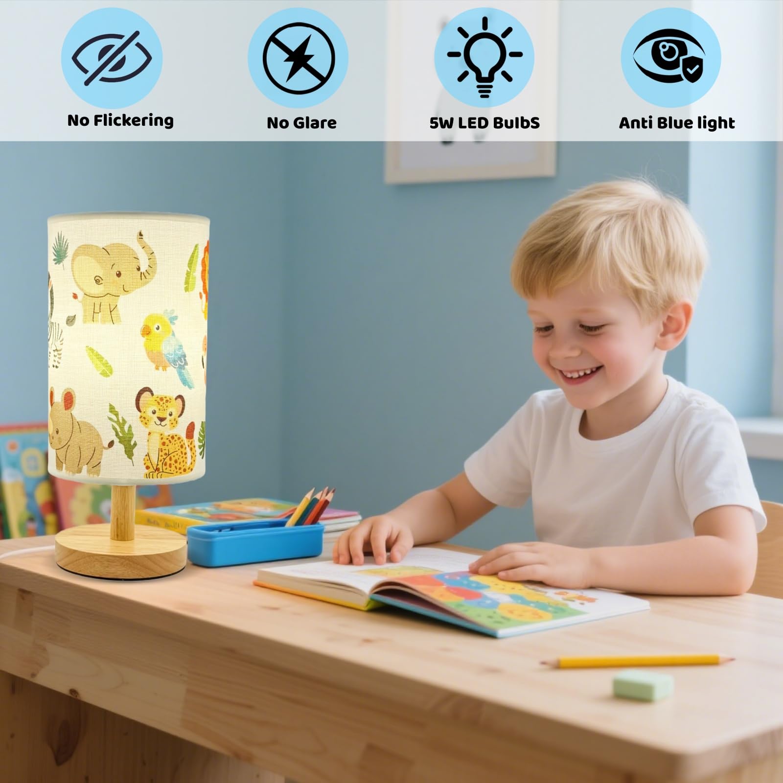 HFYCENYAN tiger-pattern lamp adds bold nursery accents.