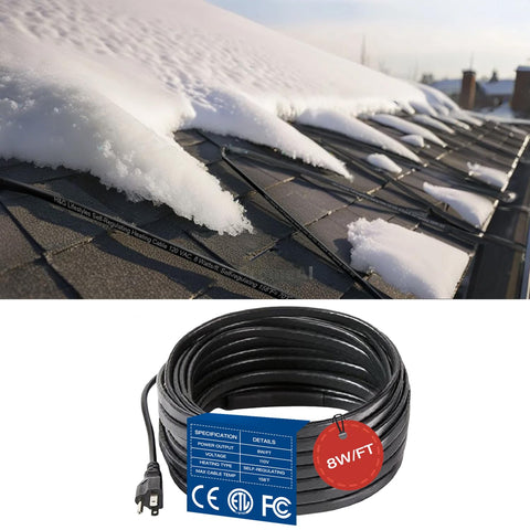 H&G Lifestyles roof heat cable self-regulating 8W/ft for efficient ice melt on roofs.