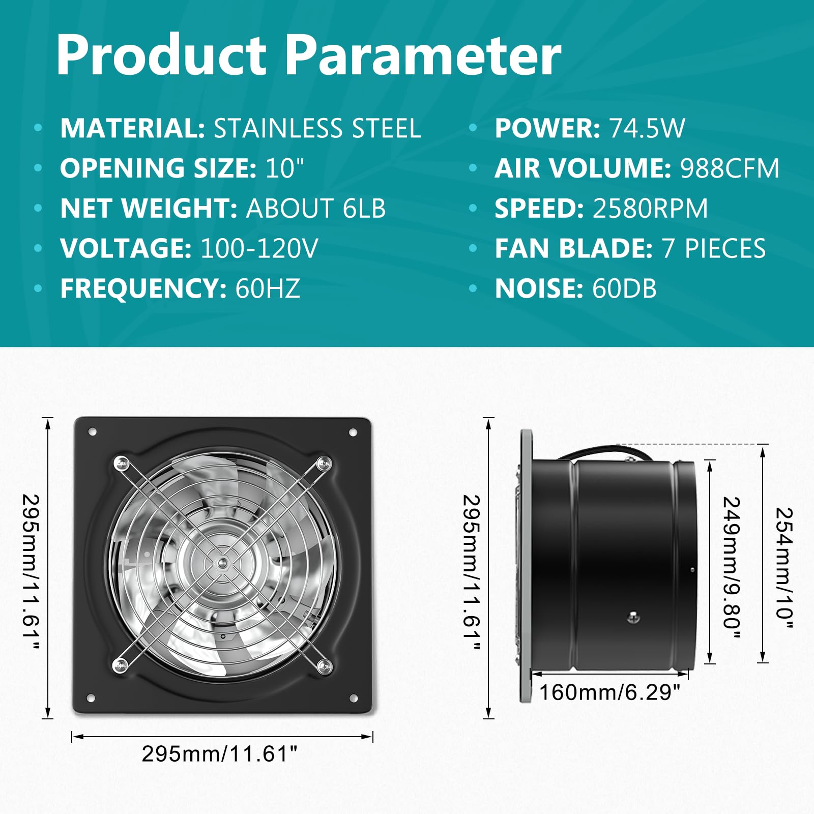 HG Power 10-inch exhaust fan back view showing sturdy metal construction