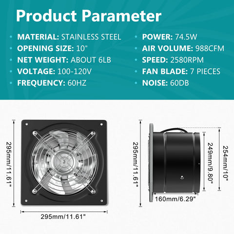 HG Power 10-inch exhaust fan back view showing sturdy metal construction