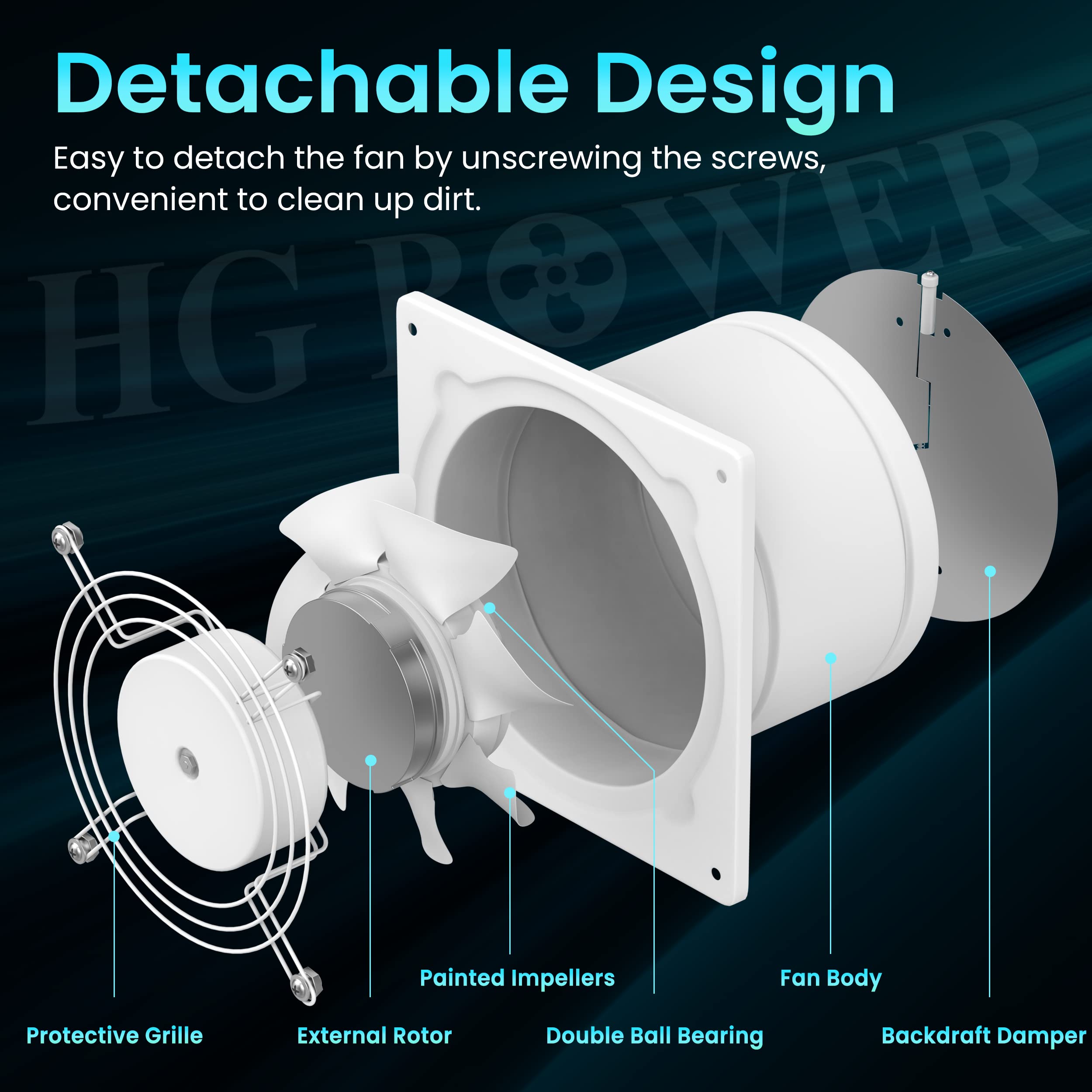 HG Power 6-Inch Exhaust Fan ceiling installation with damper removed for ceiling mounting, easy.