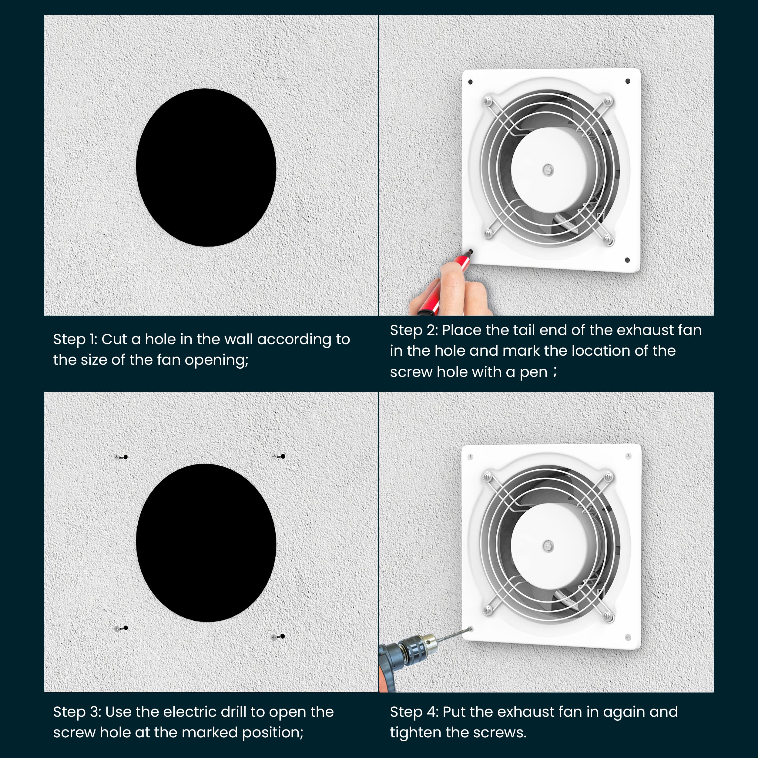 HG Power 6-Inch Exhaust Fan easy wall or ceiling installation options.