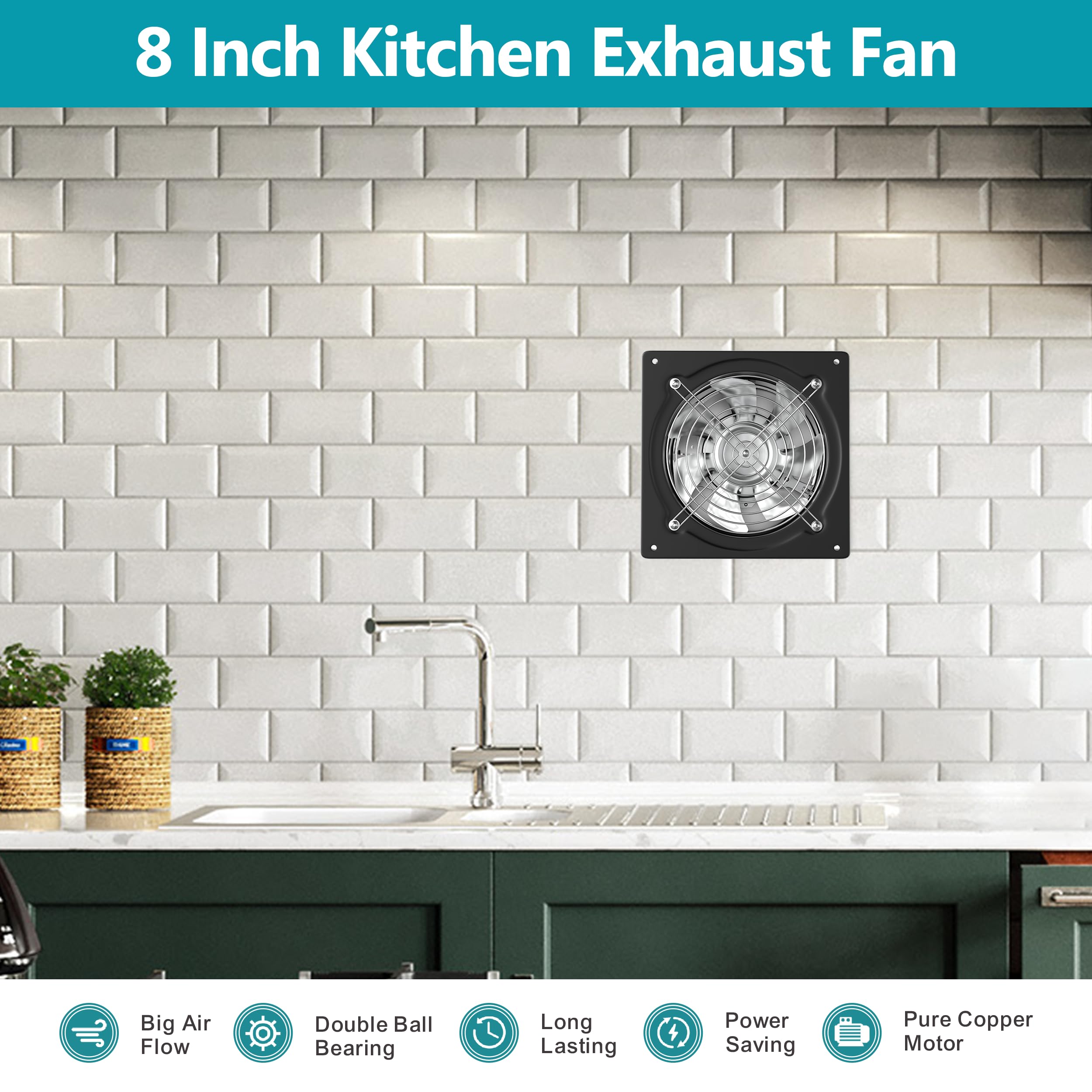 HG Power 8-inch exhaust fan with 8-foot cord for flexible placement.