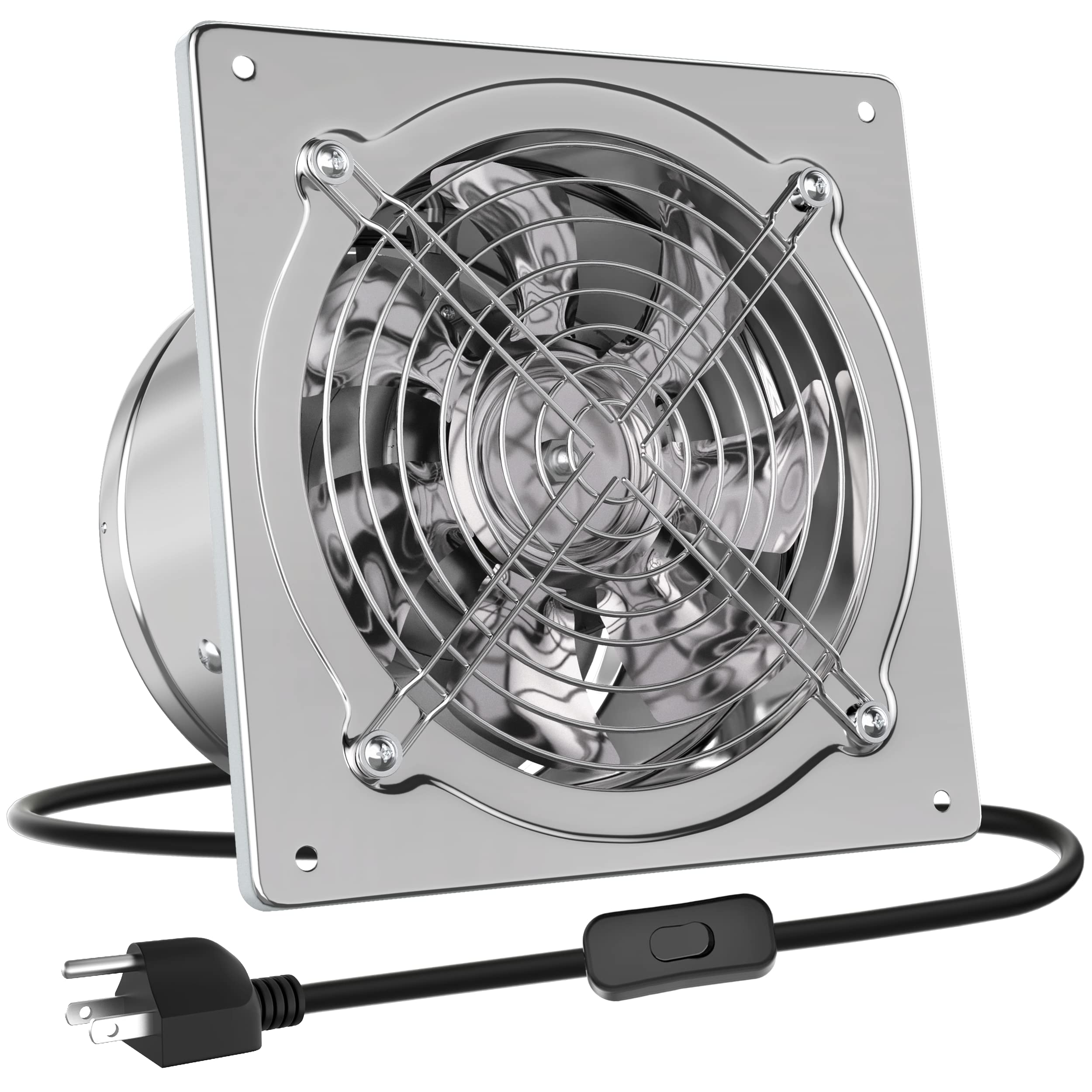 HG Power 8-inch exhaust fan front view showing strong airflow for kitchens and garages