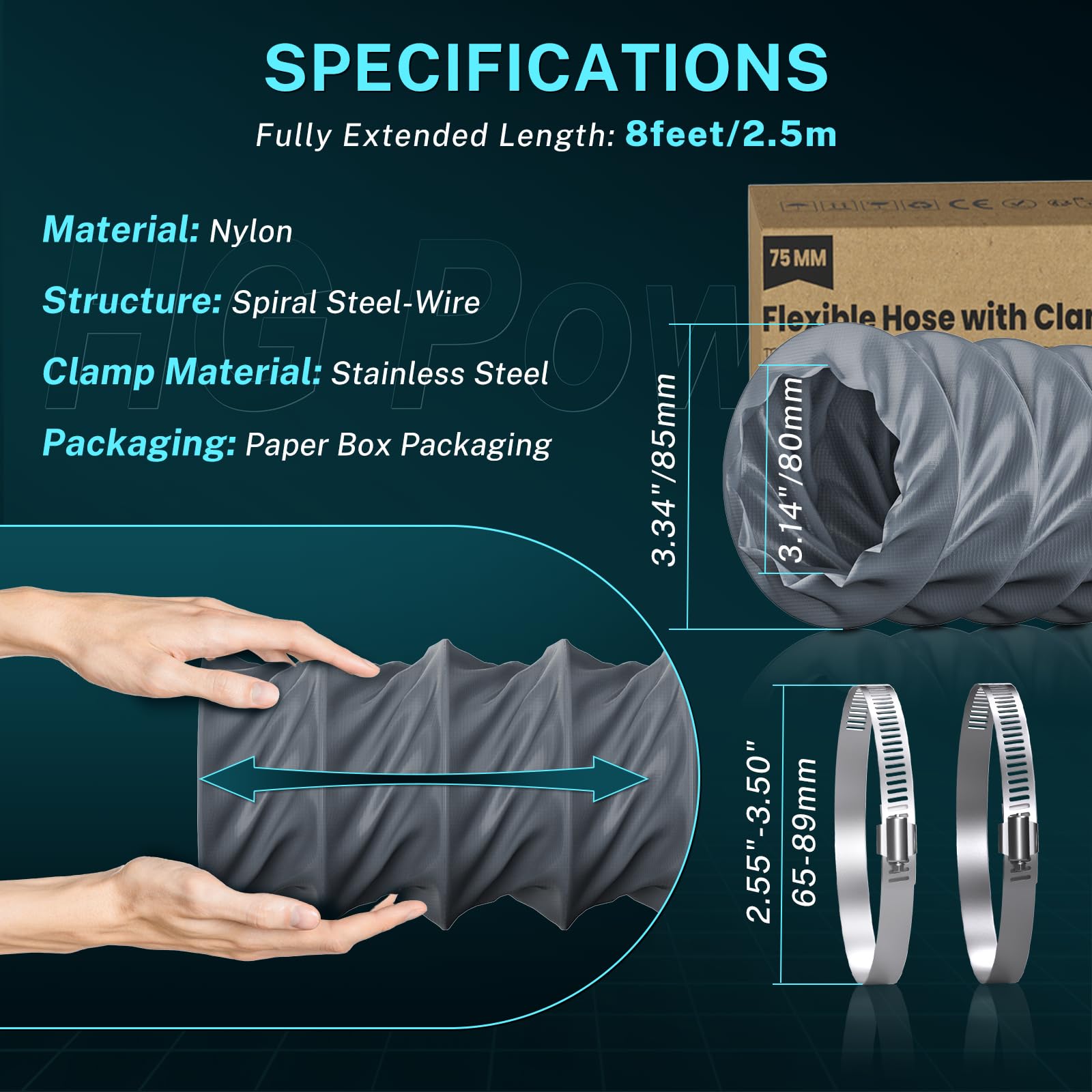 HG Power flexible nylon duct, wear and knot resistant