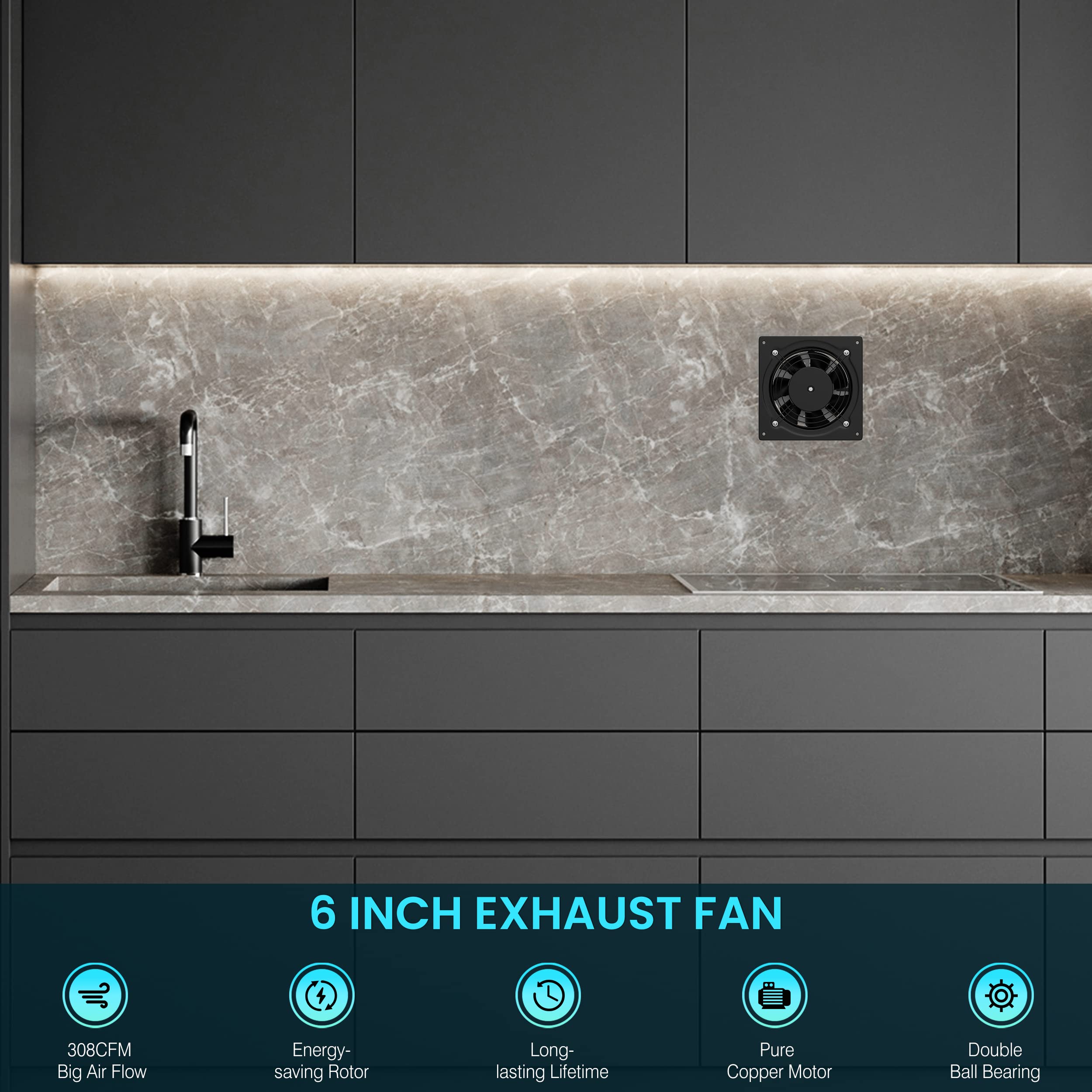 HG Power 6-inch exhaust fan suitable for kitchens and bathrooms.