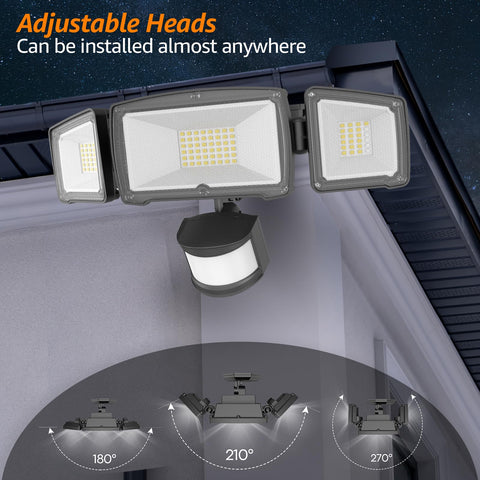 HGGH adjustable heads and motion sensor angles adapt to doors, porches, and yards
