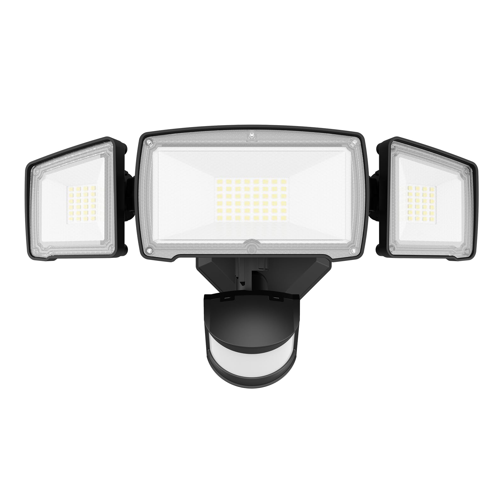 HGGH motion sensor outdoor light with three adjustable heads for flexible coverage
