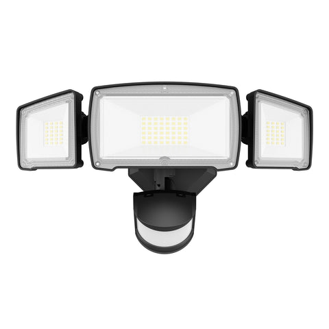 HGGH motion sensor outdoor light with three adjustable heads for flexible coverage