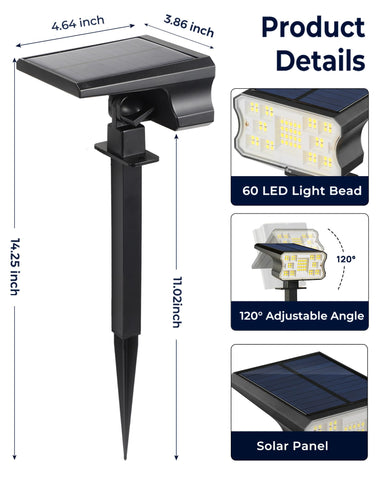 HGGH 60-LED solar spotlight delivers bright, even garden illumination