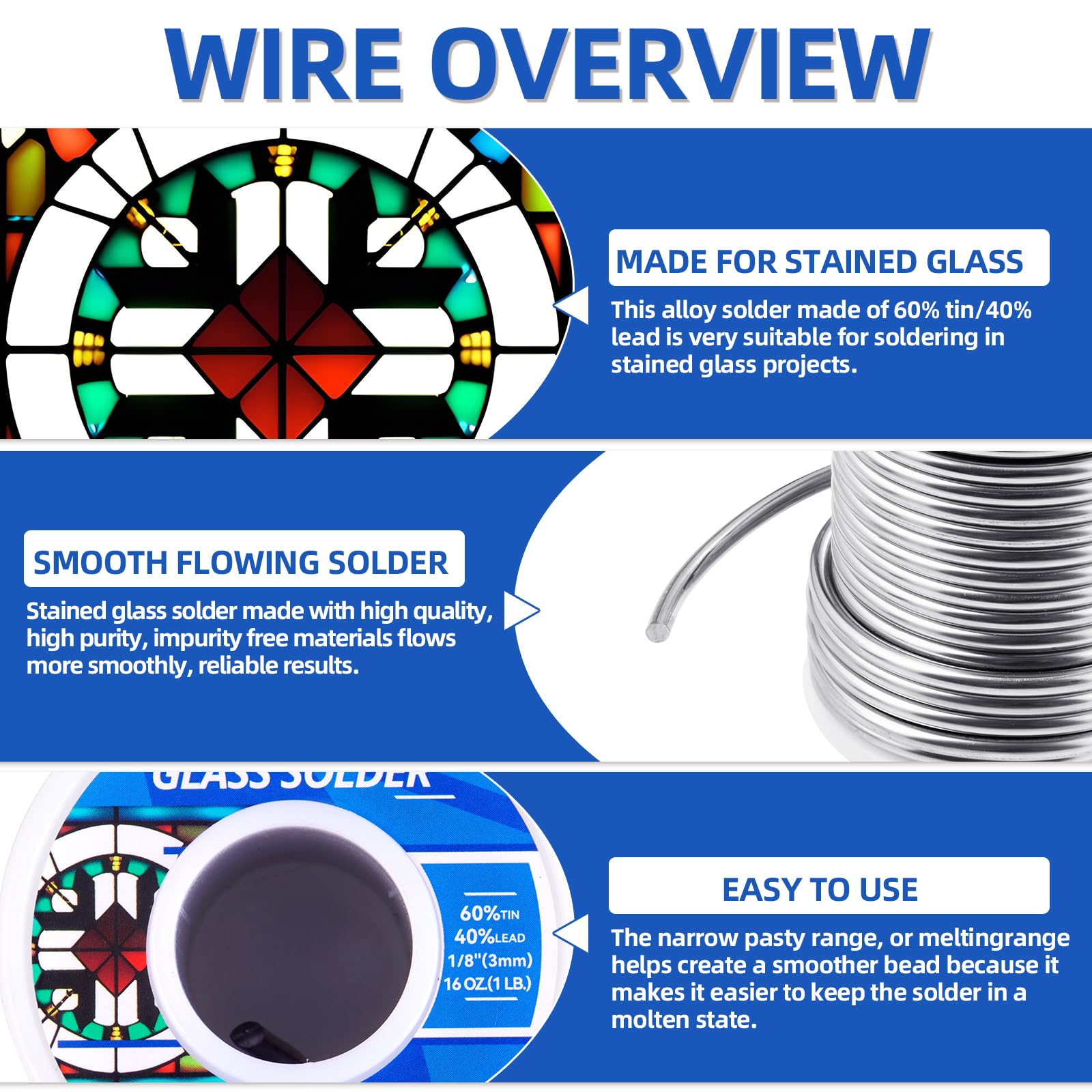 HGMZZQ 1lb solder spool with 3mm diameter wire for DIY glass work