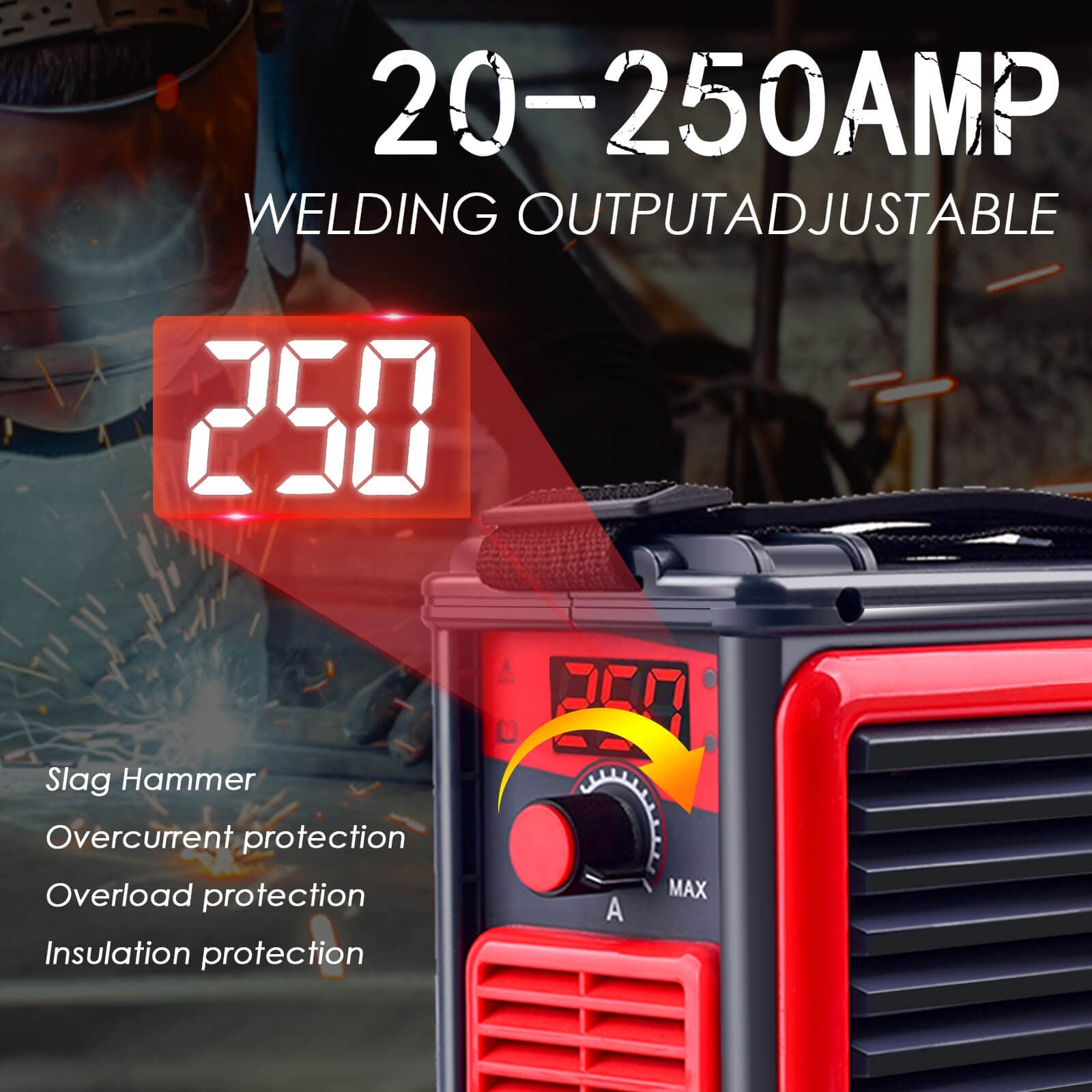 HGNVGZ MMA-250A arc-force hot start helps smooth starts on carbon steel.