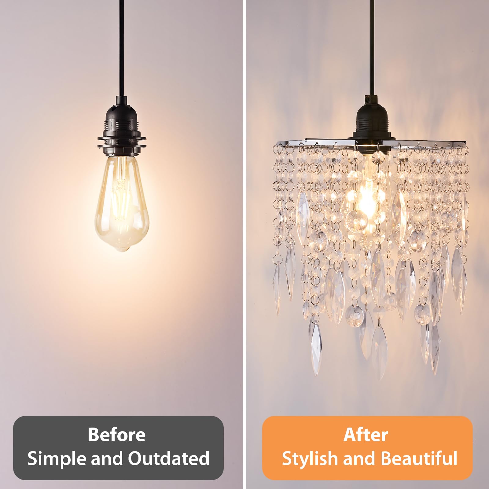 Hi-ERA crystal lampshade bedroom ambience emphasizes soft reflective light.