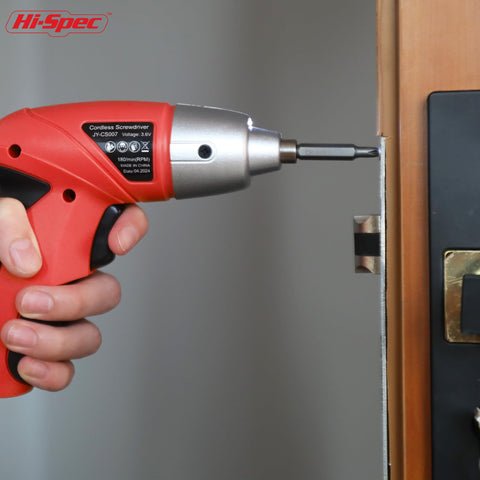Hi-Spec red power screwdriver in use for simple home repairs today.