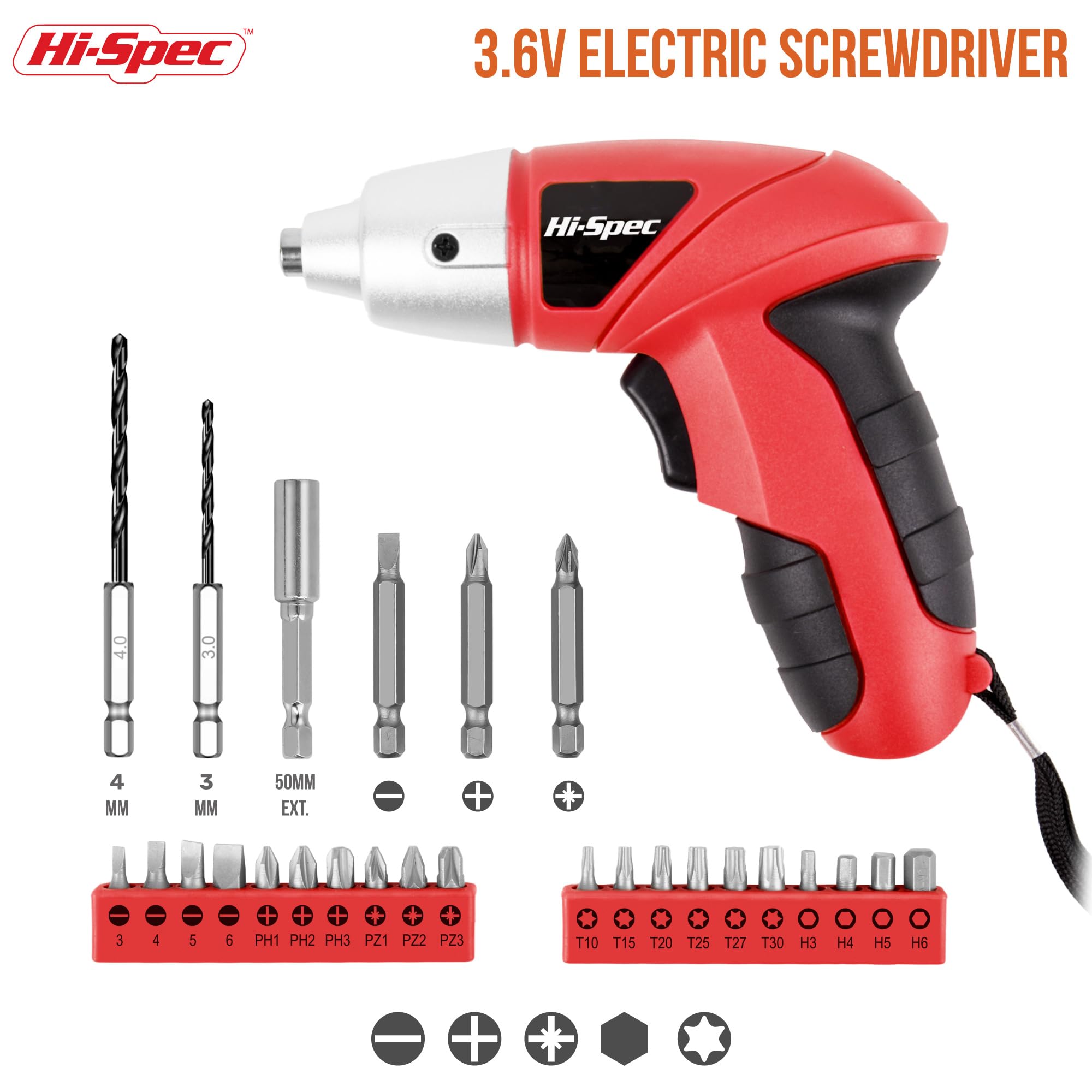Hi-Spec red screwdriver with USB charging demonstrates ready-to-use power on the go.