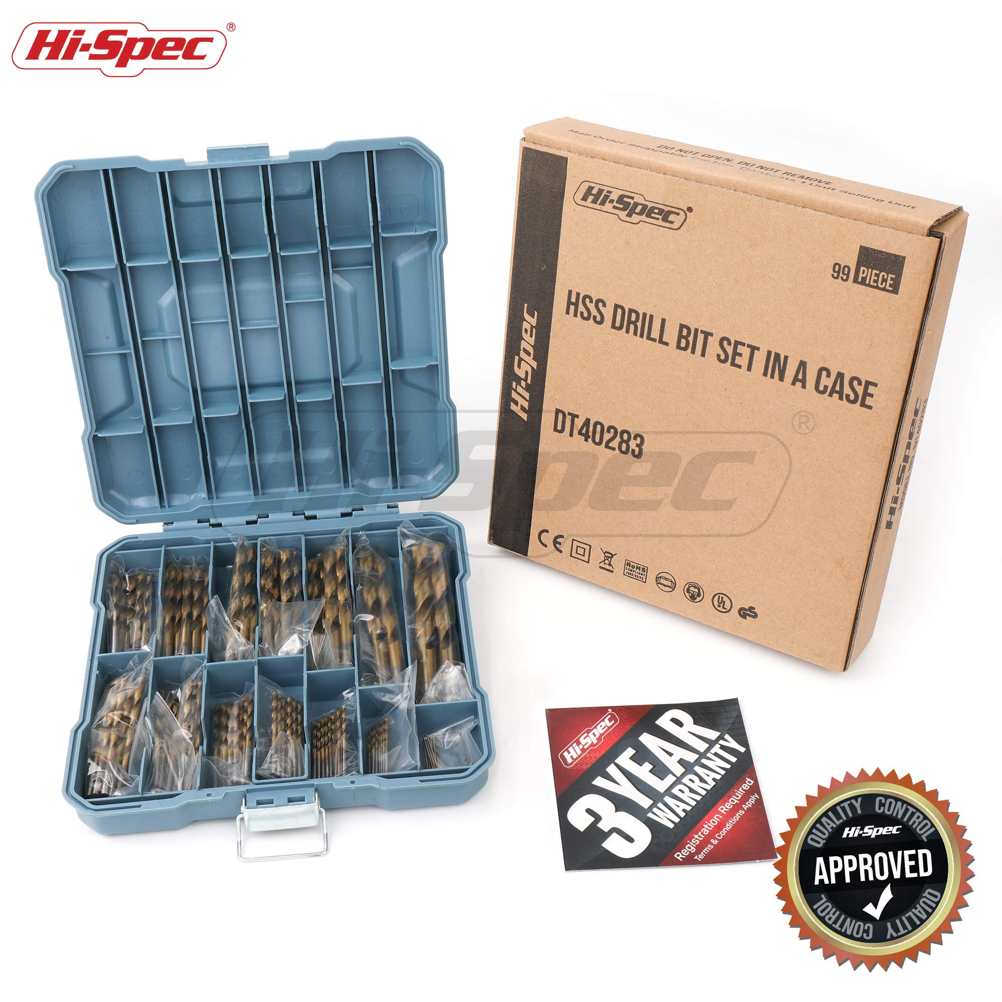 Hi-Spec drill bits compatible with metal, wood, plastics, drywall projects.