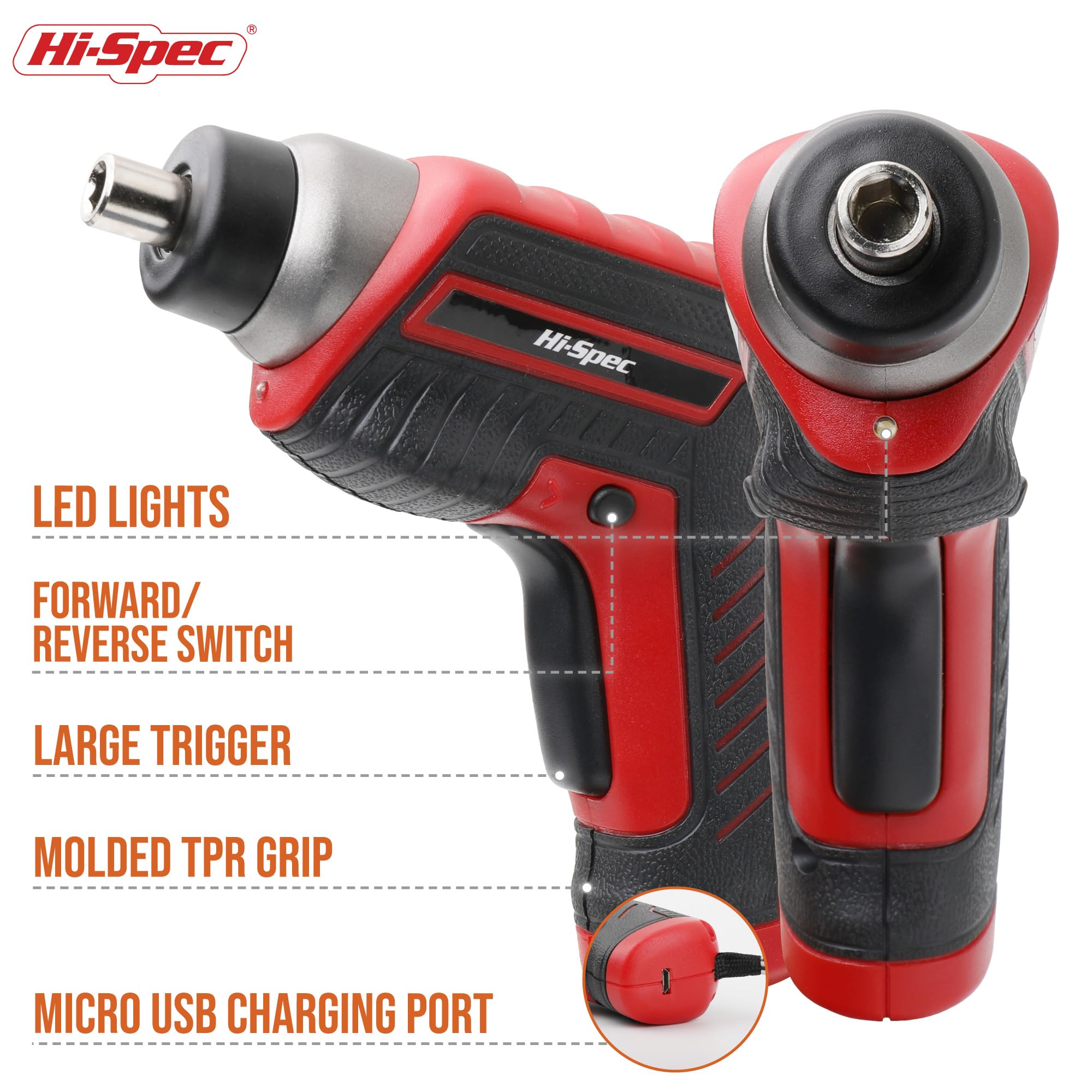 Hi-Spec rechargeable screwdriver charging via USB for on-the-go power