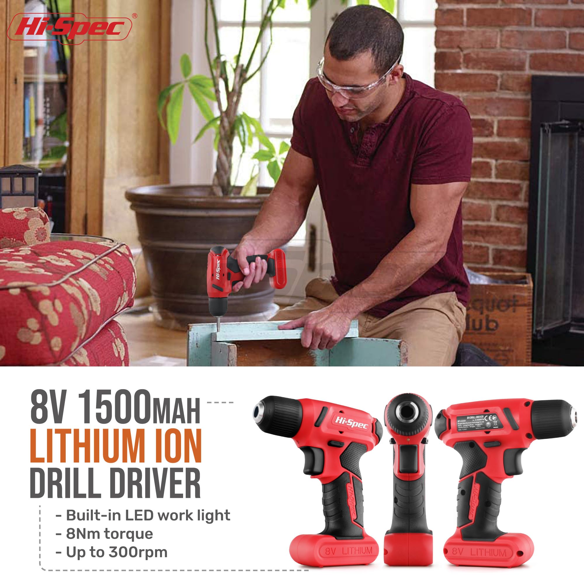 Hi-Spec interchangeable bits boost versatility for screwdriving across common household tasks.