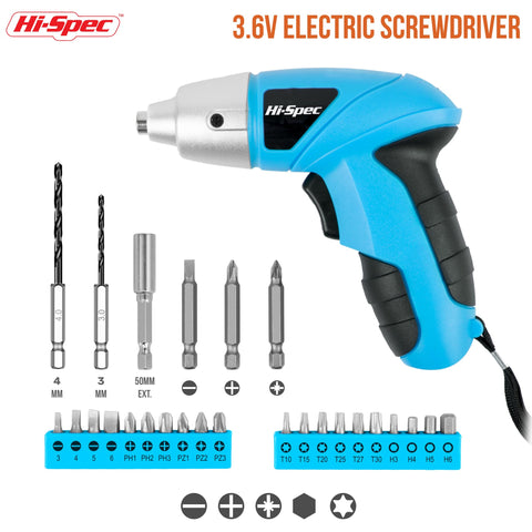 Hi-Spec compact blue screwdriver showing its lightweight, portable design
