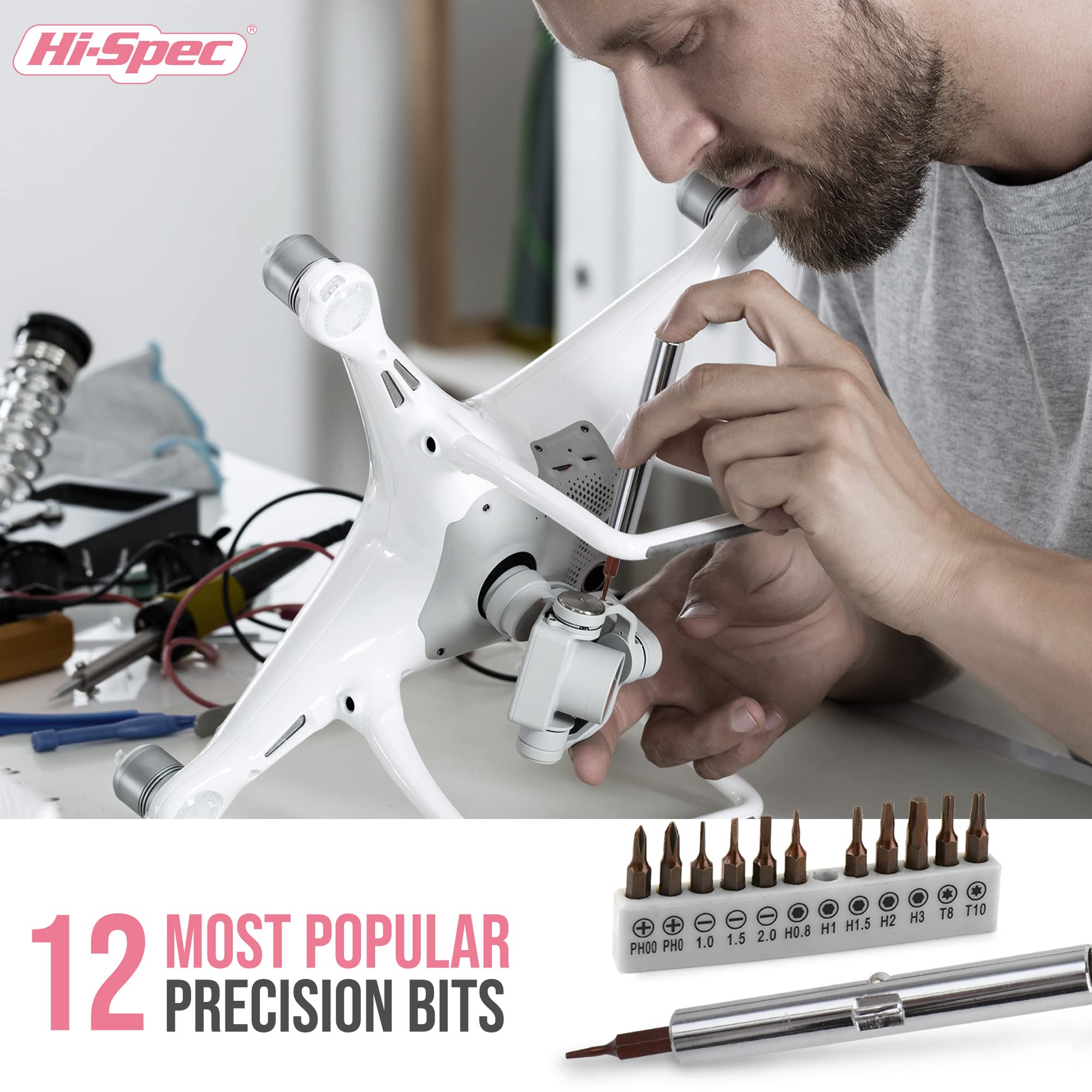 Hi-Spec pink pliers provide reliable grip during assembly tasks.