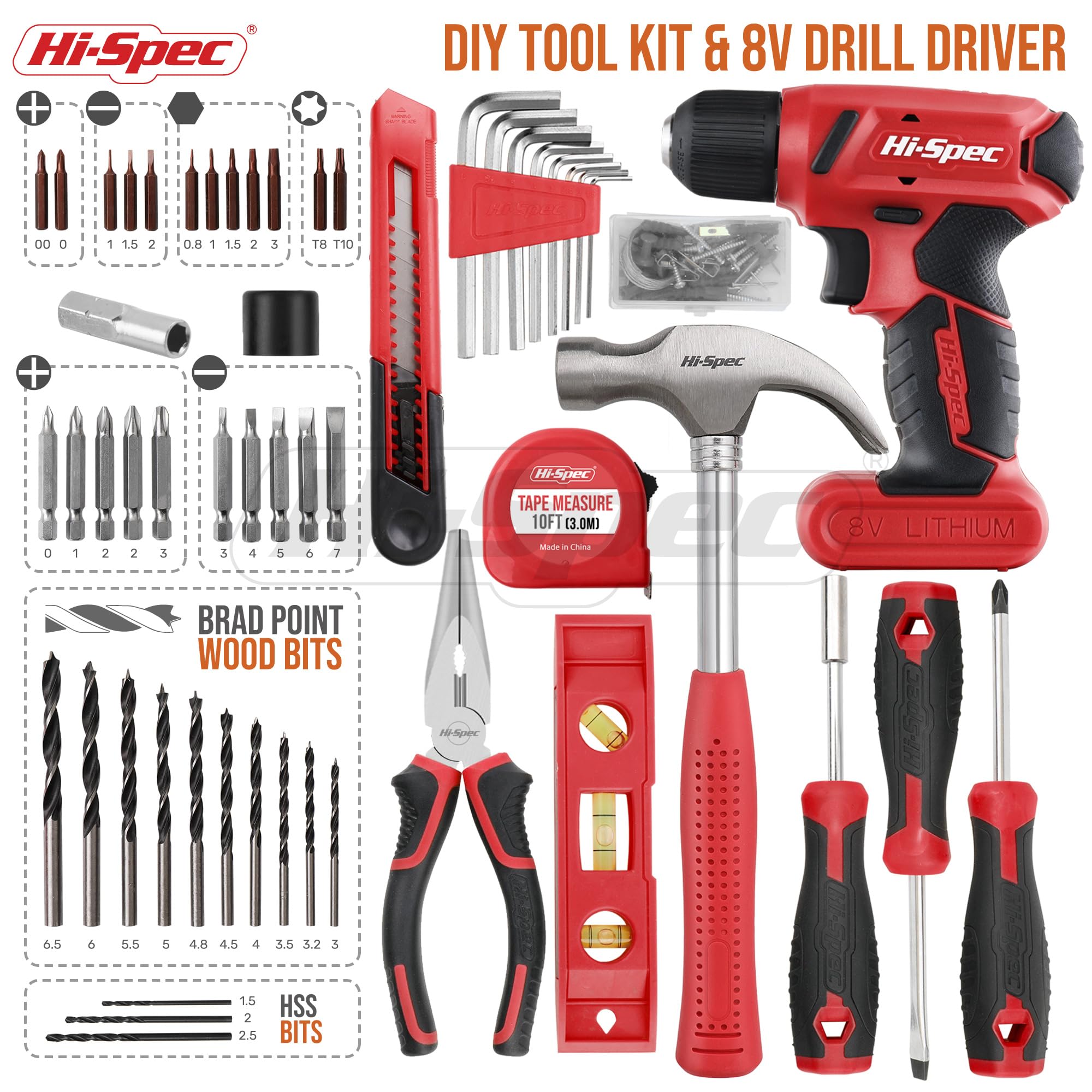 Hi-Spec toolbox case open, organizing drill, bits, and pliers for easy DIY projects.