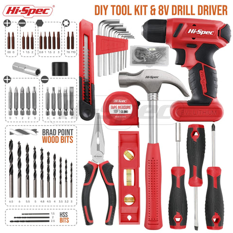 Hi-Spec toolbox case open, organizing drill, bits, and pliers for easy DIY projects.