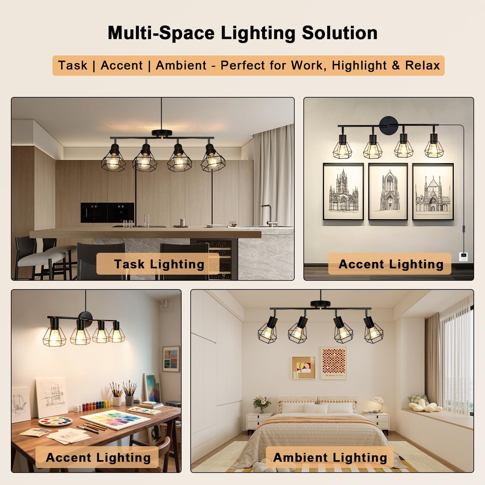 HiBay ceiling light accentuates artwork and textures in a room