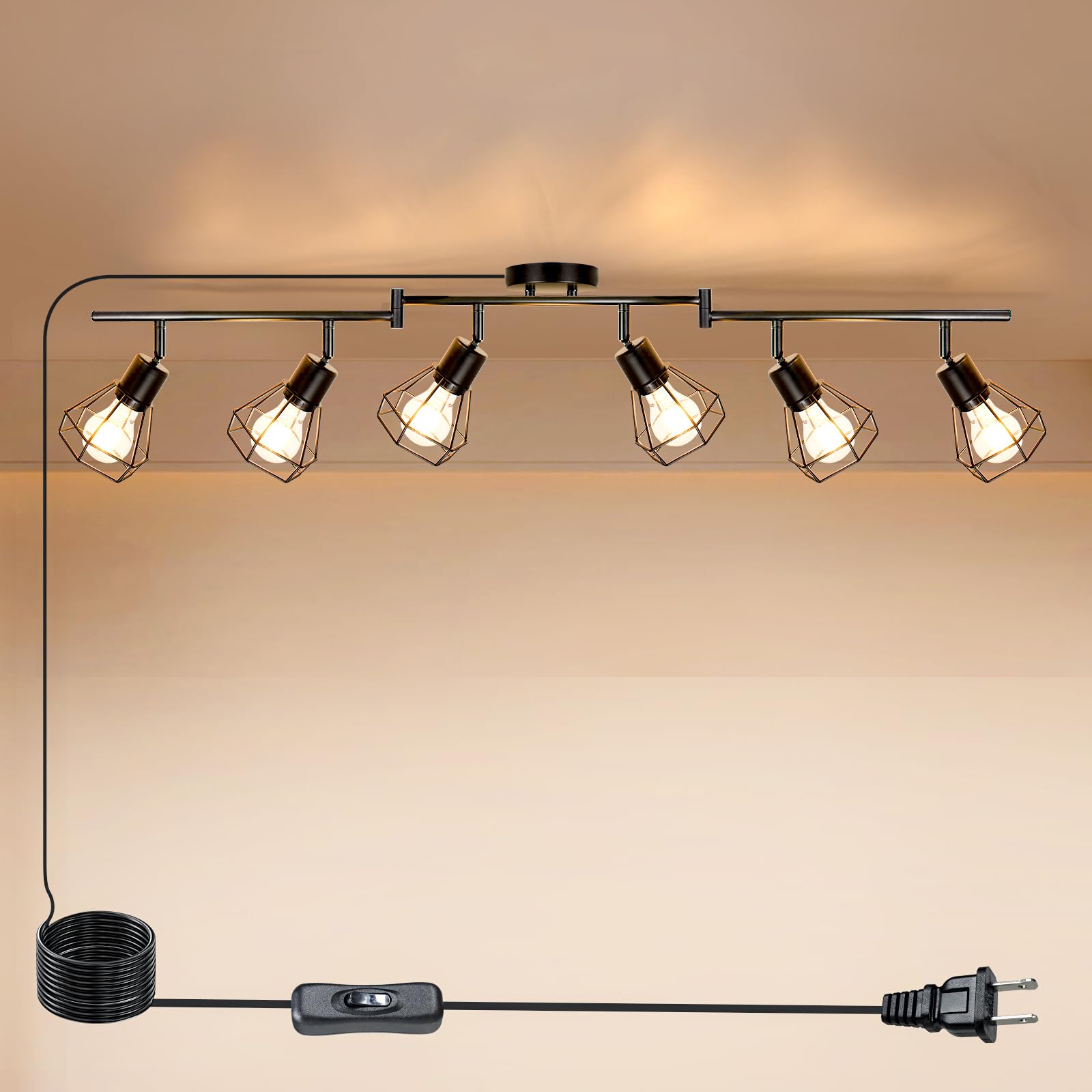 HiBay plug-in track light with geometric cage shade illuminates kitchen tasks.