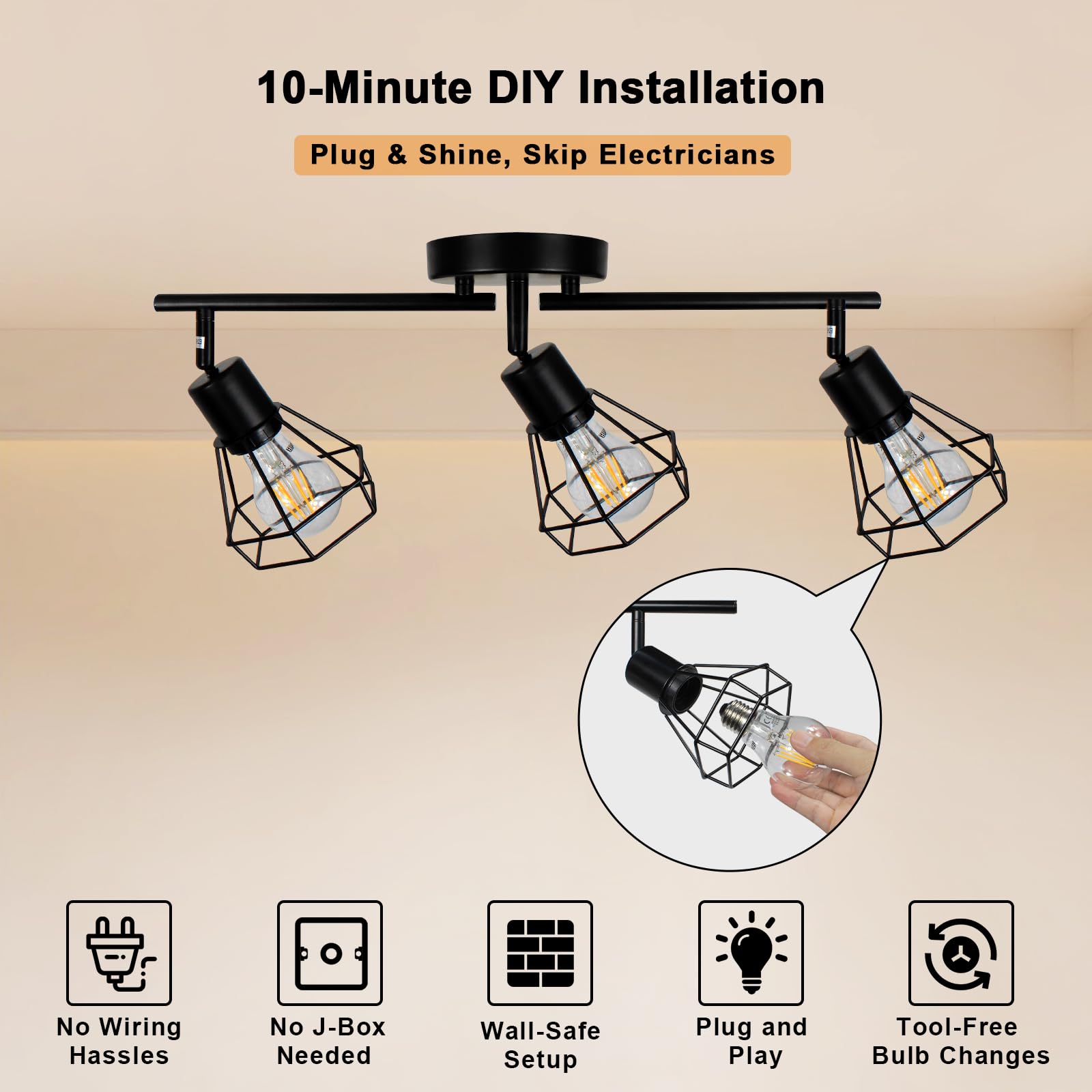 HiBay 16.4 ft cord enables ceiling or wall mounting options